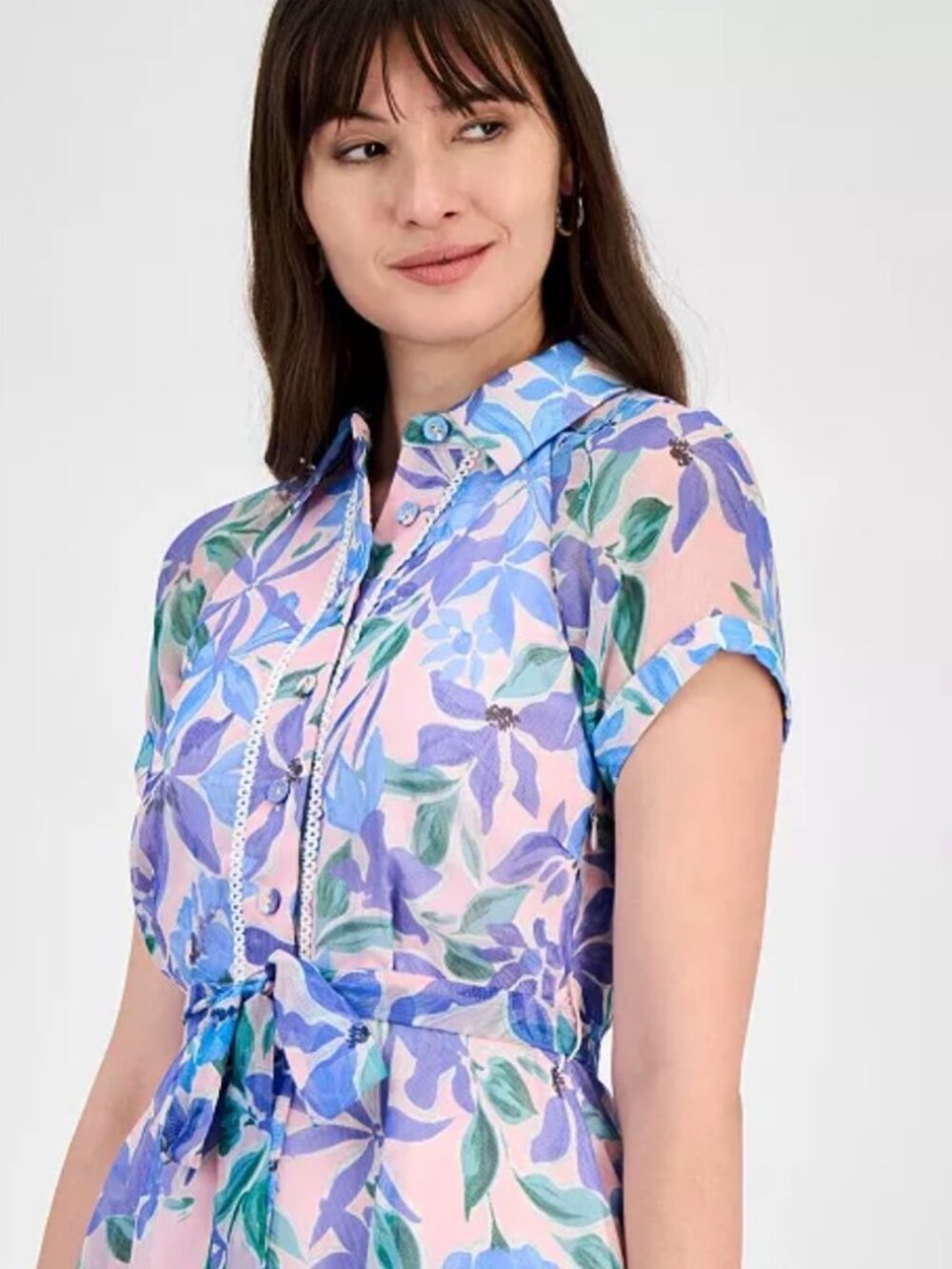 NWT (Other) Tahari Shadow-Striped Floral Print Belted Mini/Midi Dress. Size 4 - Picture 3 of 16
